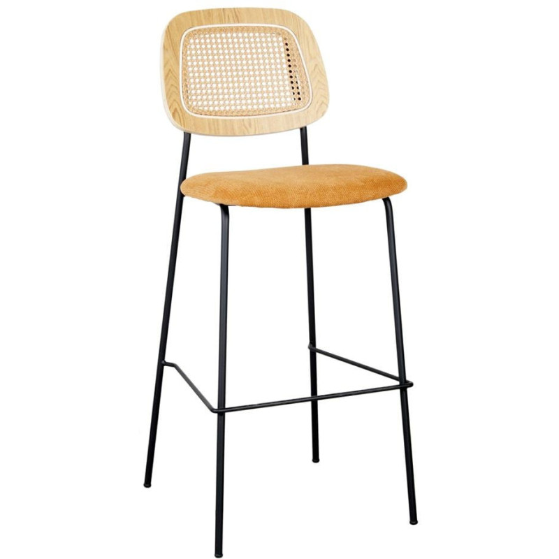 Tabouret de bar cannage tissu jaune curry 75 cm Trosa  - 1