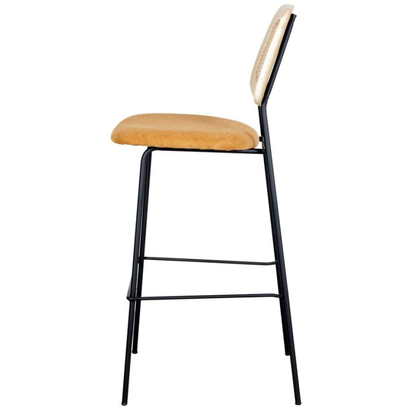 Tabouret de bar cannage tissu jaune curry 75 cm Trosa  - 3
