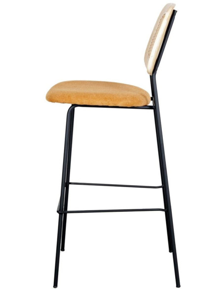 Tabouret de bar cannage tissu jaune curry 75 cm Trosa  - 3