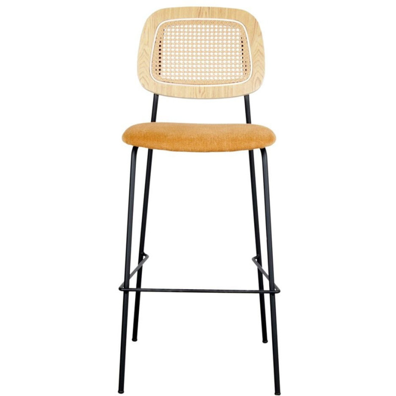 Tabouret de bar cannage tissu jaune curry 75 cm Trosa  - 2