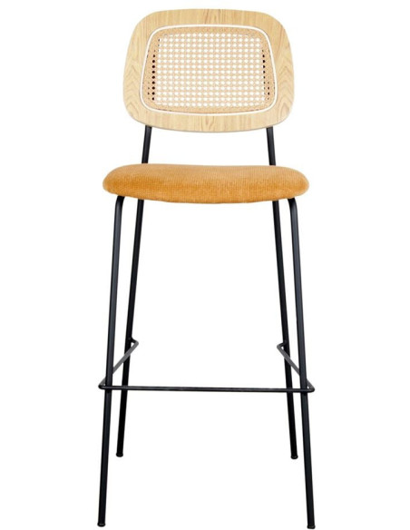 Tabouret de bar cannage tissu jaune curry 75 cm Trosa  - 2