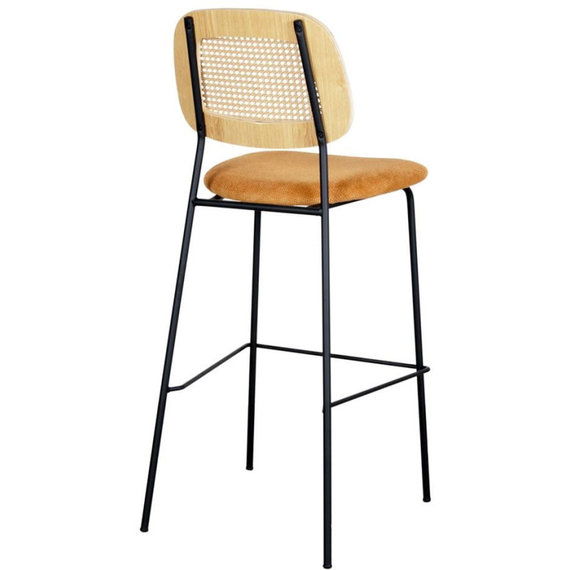 Tabouret de bar cannage tissu jaune curry 75 cm Trosa  - 4