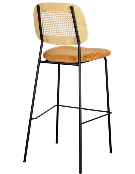 Tabouret de bar cannage tissu jaune curry 75 cm Trosa  - 4