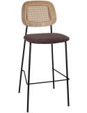Tabouret de bar cannage tissu taupe 75 cm Trosa