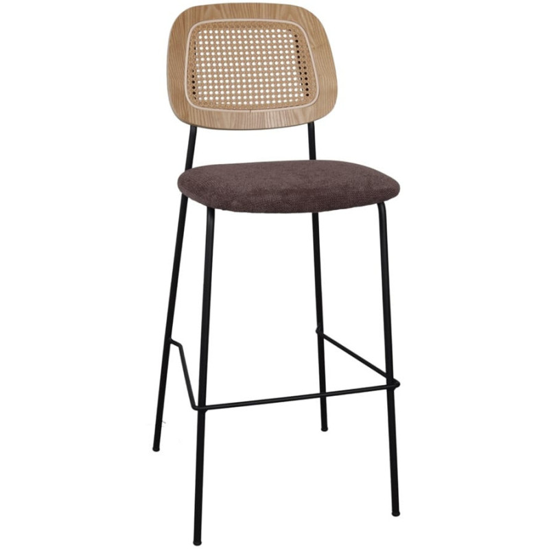 Tabouret de bar cannage tissu taupe 75 cm Trosa  - 1