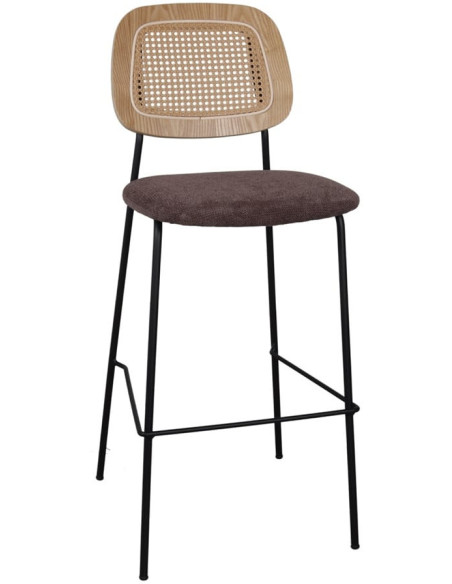 Tabouret de bar cannage tissu taupe 75 cm Trosa  - 1