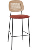 Tabouret de bar cannage tissu terracotta 75 cm Trosa
