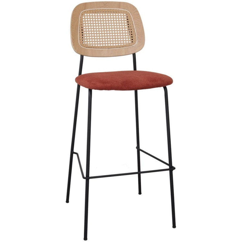 Tabouret de bar cannage tissu terracotta 75 cm Trosa  - 1