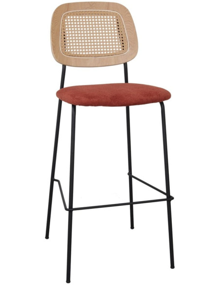 Tabouret de bar cannage tissu terracotta 75 cm Trosa  - 1