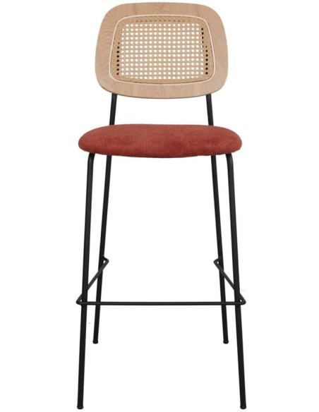 Tabouret de bar cannage tissu terracotta 75 cm Trosa  - 2