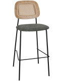 Tabouret de bar cannage tissu vert 75 cm Trosa