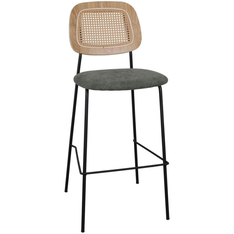Tabouret de bar cannage tissu vert 75 cm Trosa  - 1