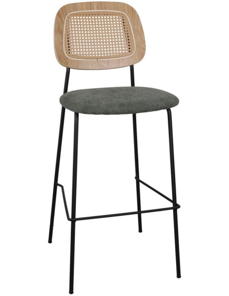 Tabouret de bar cannage tissu vert 75 cm Trosa  - 1