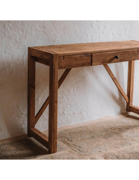 Console d’entrée bois recyclé 1 tiroir 120 cm Artenara  - 7