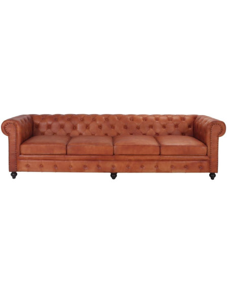 Canapé Chesterfield cuir véritable marron 4 places Lavenham  - 3