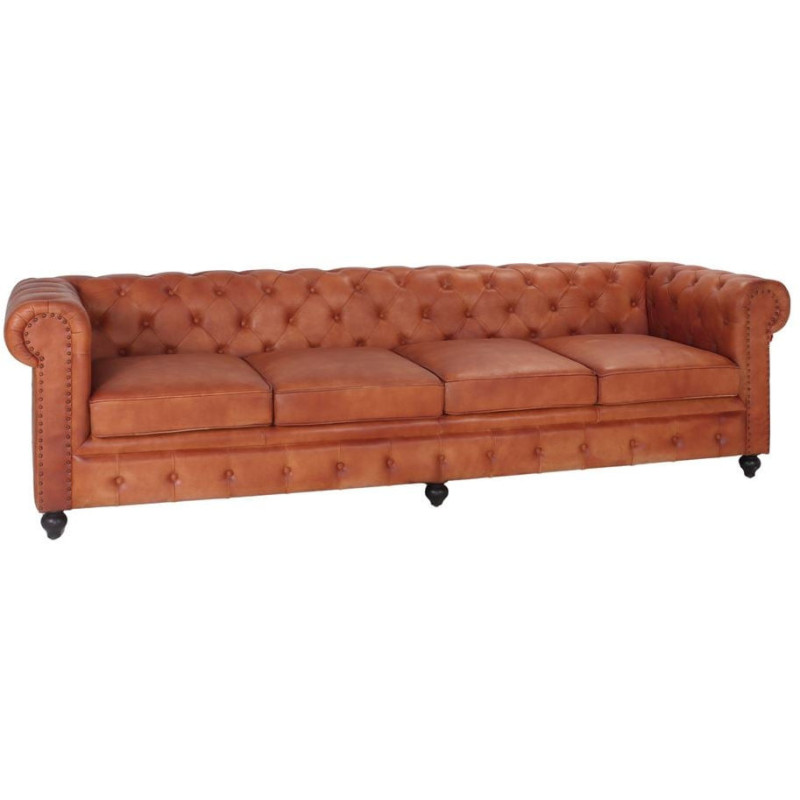 Canapé Chesterfield cuir véritable marron 4 places Lavenham  - 1