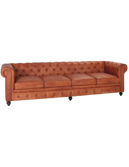 Canapé Chesterfield cuir véritable marron 4 places Lavenham  - 1