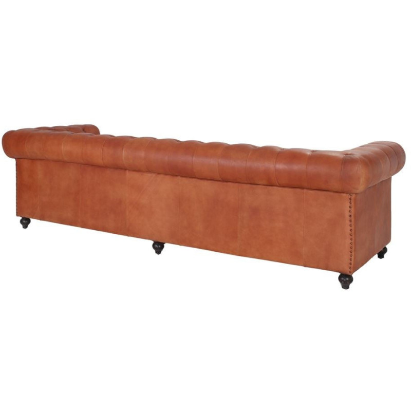 Canapé Chesterfield cuir véritable marron 4 places Lavenham  - 5