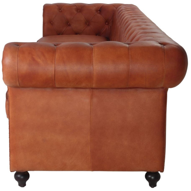 Canapé Chesterfield cuir véritable marron 4 places Lavenham  - 4