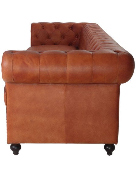 Canapé Chesterfield cuir véritable marron 4 places Lavenham  - 4