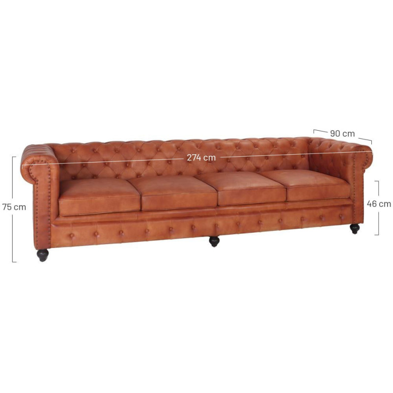 Canapé Chesterfield cuir véritable marron 4 places Lavenham  - 6