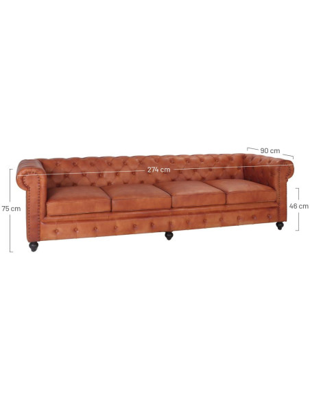 Canapé Chesterfield cuir véritable marron 4 places Lavenham  - 6
