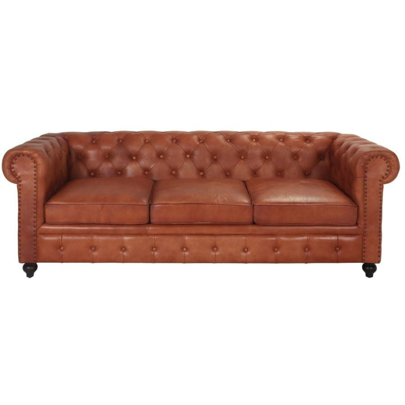 Canapé Chesterfield cuir véritable marron 3 places Lavenham  - 3