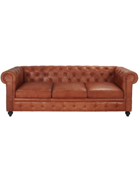 Canapé Chesterfield cuir véritable marron 3 places Lavenham  - 3