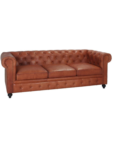 Canapé Chesterfield cuir véritable marron 3 places Lavenham  - 1