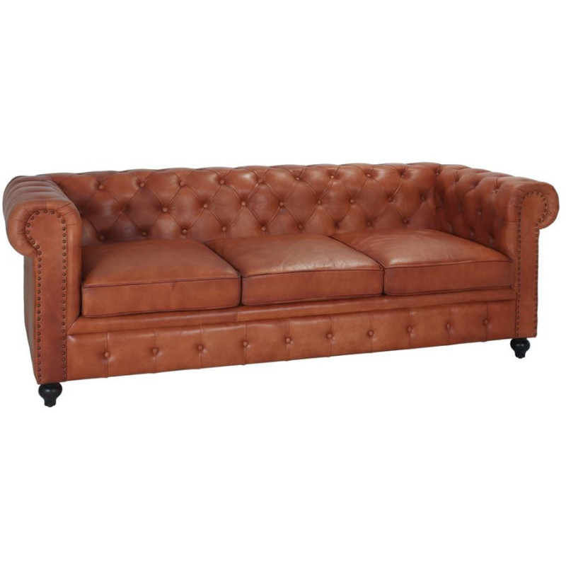 Canapé Chesterfield cuir véritable marron 3 places Lavenham  - 1