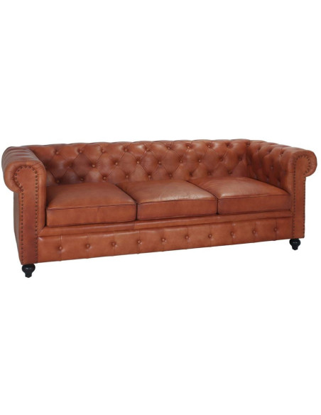 Canapé Chesterfield cuir véritable marron 3 places Lavenham  - 1