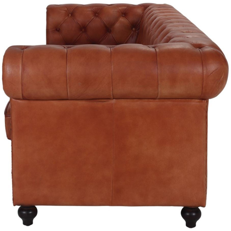 Canapé Chesterfield cuir véritable marron 3 places Lavenham  - 4