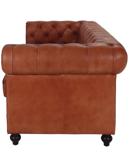 Canapé Chesterfield cuir véritable marron 3 places Lavenham  - 4