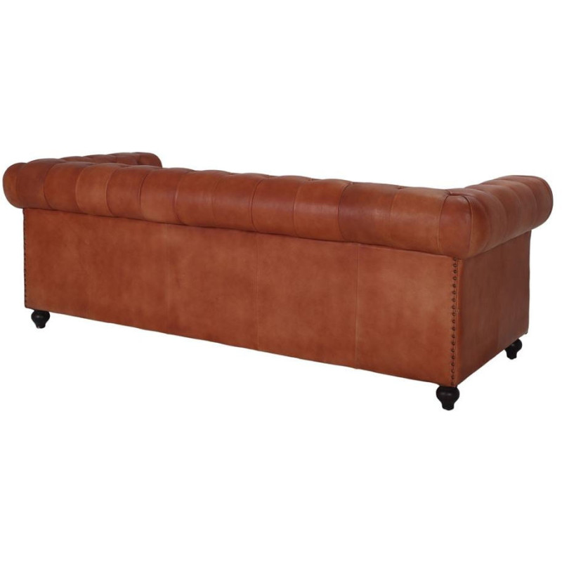 Canapé Chesterfield cuir véritable marron 3 places Lavenham  - 5