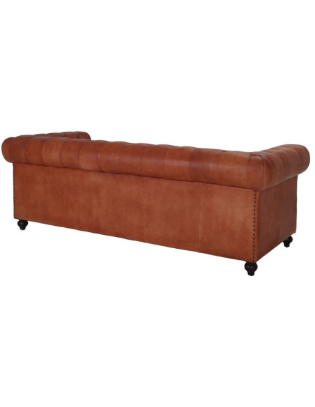 Canapé Chesterfield cuir véritable marron 3 places Lavenham  - 5