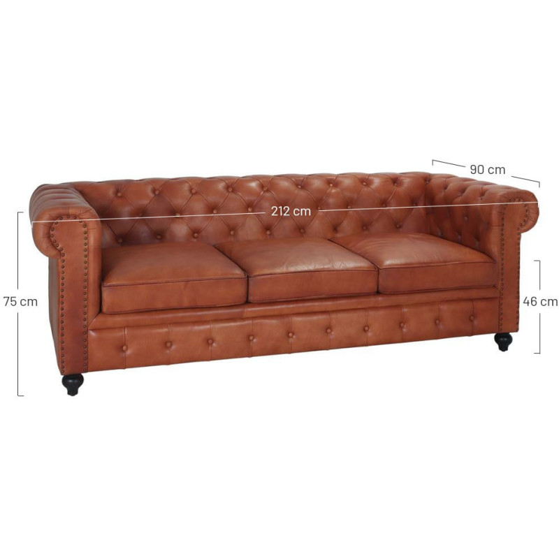 Canapé Chesterfield cuir véritable marron 3 places Lavenham  - 6