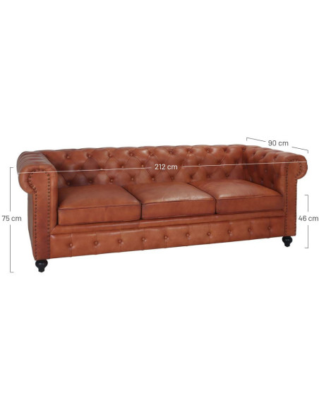 Canapé Chesterfield cuir véritable marron 3 places Lavenham  - 6