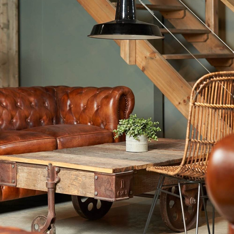 Canapé Chesterfield cuir véritable marron 2 places Lavenham  - 2