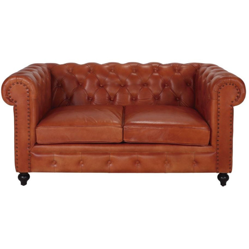 Canapé Chesterfield cuir véritable marron 2 places Lavenham  - 3