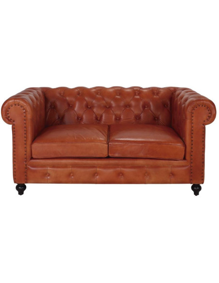 Canapé Chesterfield cuir véritable marron 2 places Lavenham  - 3