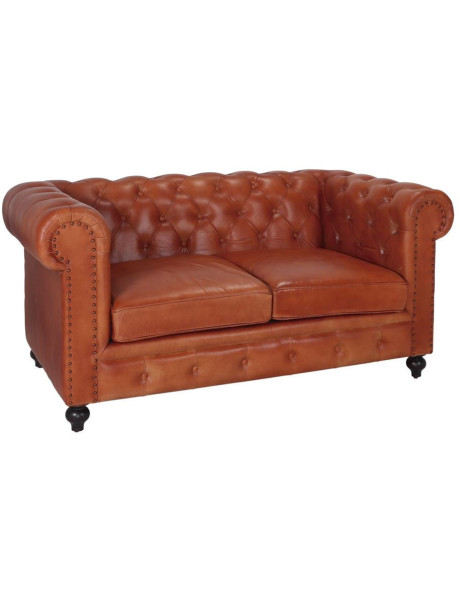 Canapé Chesterfield cuir véritable marron 2 places Lavenham  - 1