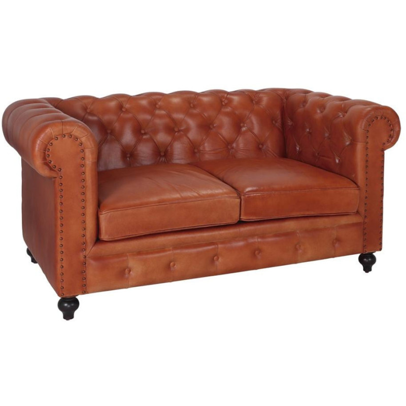 Canapé Chesterfield cuir véritable marron 2 places Lavenham  - 1
