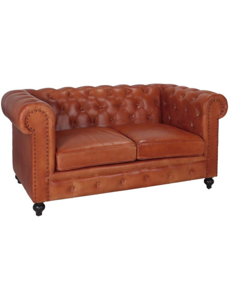 Canapé Chesterfield cuir véritable marron 2 places Lavenham  - 1