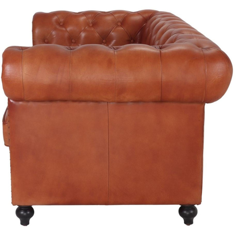 Canapé Chesterfield cuir véritable marron 2 places Lavenham  - 4