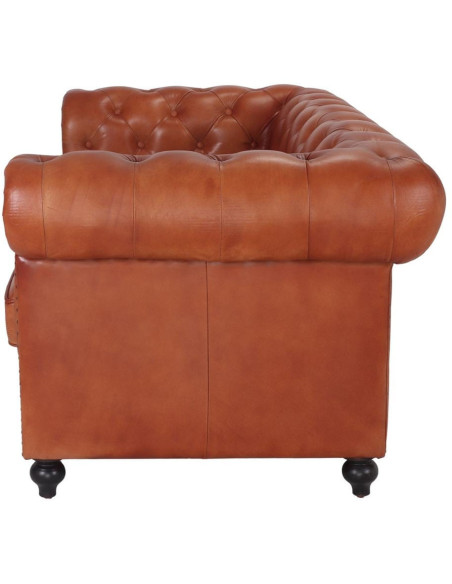 Canapé Chesterfield cuir véritable marron 2 places Lavenham  - 4