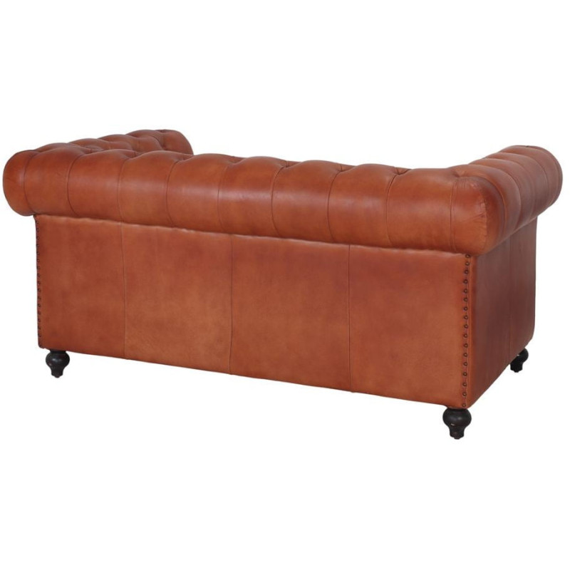 Canapé Chesterfield cuir véritable marron 2 places Lavenham  - 5