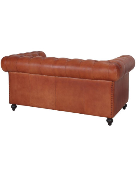 Canapé Chesterfield cuir véritable marron 2 places Lavenham  - 5