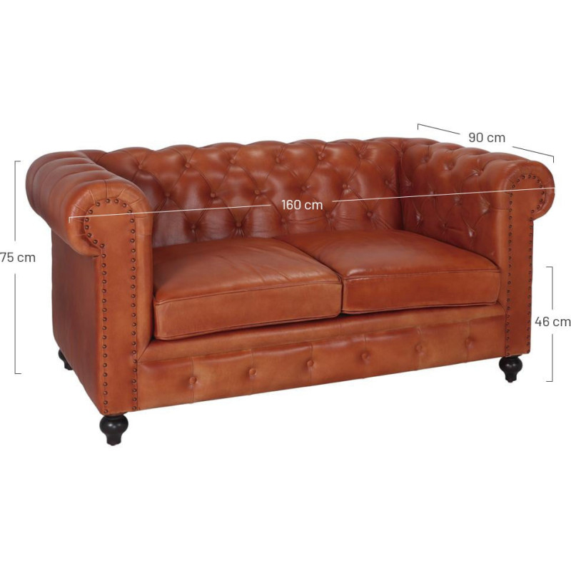 Canapé Chesterfield cuir véritable marron 2 places Lavenham  - 6