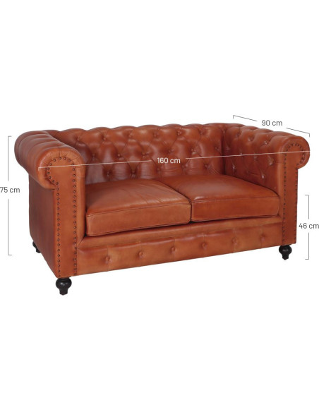 Canapé Chesterfield cuir véritable marron 2 places Lavenham  - 6