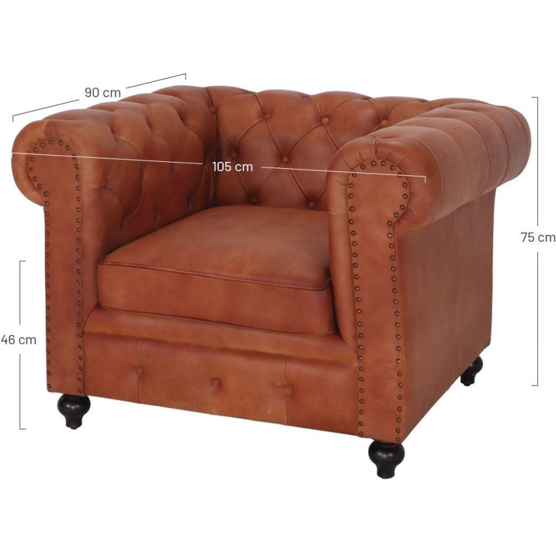 Fauteuil Chesterfield cuir véritable marron Lavenham  - 5